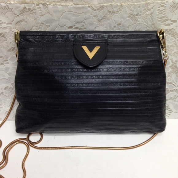 (SOLD) Mario Valentino Black Leather Clutch Crossbody - Picture 1 of 16
